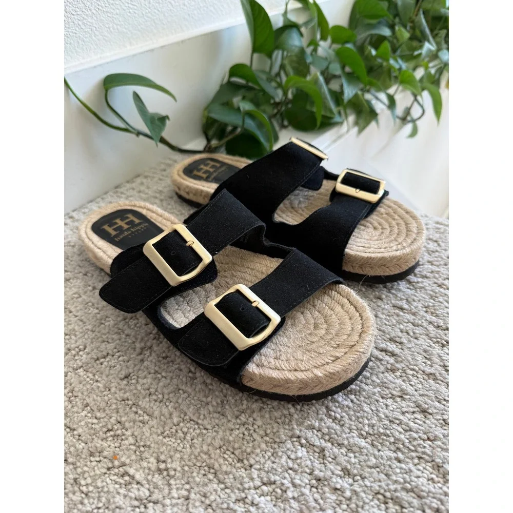 NEW Haute Hippie Nikki Black Suede Buckle Slide Sandals ESPADRILLE WOMEN 9